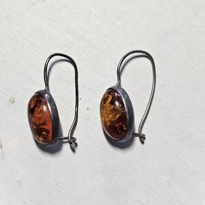 Sterling Silver W Amber Oval Drop Earrings - Classic Women's Jewelry
